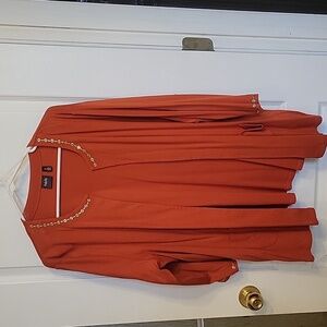 ✔️Rafella Slinky Knit Cardigan, Burnt Orange w/Gold Accent, 3X, EUC